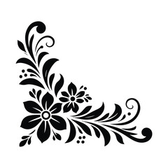 Floral corner border black silhouette vector with white color background