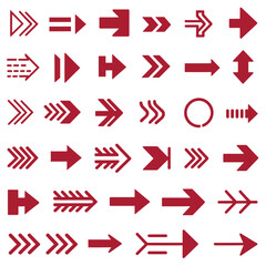 Red Arrows Symbols Icons Set with Straight Lines Dotted and Zigzag Patterns