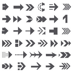 Set of Unique Gray Arrow Symbols in a Grid Pattern