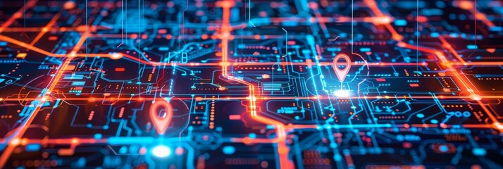 Digital map with ai pins  delivery service innovation and future transport logistics