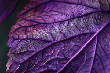 A closeup of the purple leaf's texture, highlighting its intricate veins and delicate edges. Created with Ai