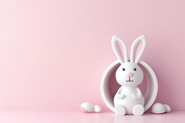 Fototapeta premium A close-up of a white rabbit sitting next to a bright pink wall, great for Easter or spring-themed projects