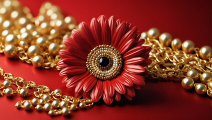 beautiful red and gold flower background fantasy
