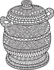 Pottery Mandala Coloring Page | Hand-Drawn Pottery Mandala Coloring Page For Adults