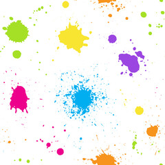 Multicolor paint splatters vector seamless pattern. Grunge background with liquid stains.