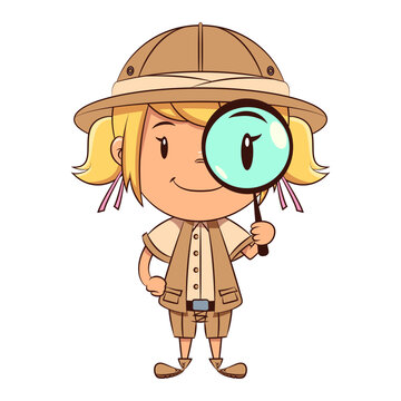 explorer girl holding magnifying glass