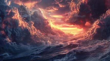 Fiery Sunset Over a Turbulent Sea