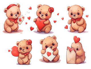 Watercolor valentines day love polar bear couple, hand drawn watercolor illustration for greeting card or invitation design