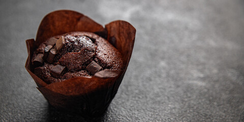 muffin chocolate sweet dessert cake appetizer meal food snack on the table copy space food background rustic top view