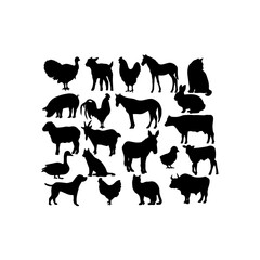 Silhouettes of Various Farm Animals. Vector icon.