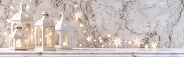 Obraz premium Artistic White Lanterns Minimalist Eid Setting