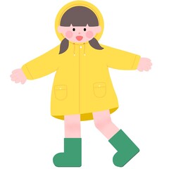 여름, summer, 우비, 비옷, 장마, 홍수, 비오는 날, 비옷 입은, 장화, 소녀, 어린이, 유치원생, 아이, 등교