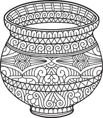 Pottery Mandala Coloring Page | Hand-Drawn Pottery Mandala Coloring Page For Adults
