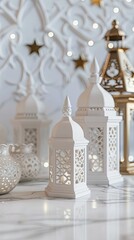 Artistic White Lanterns Minimalist Eid Setting