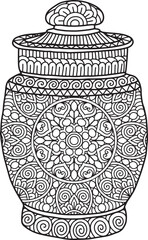Pottery Mandala Coloring Page | Hand-Drawn Pottery Mandala Coloring Page For Adults