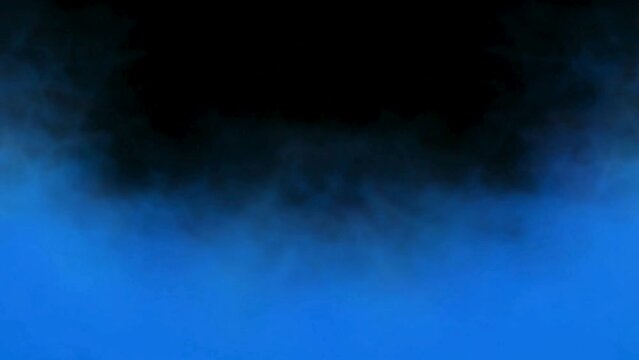 Blue smoke moving on black background. Abstract fog floating, Natural smoke overlay effect. Gas steam motion design, Slow motion shot