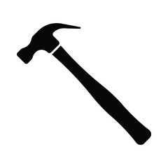Carpenter hammer vector icon. House repair tool sign. Black silhouette. Illustration, pictogram. Construction, woodworking symbol.