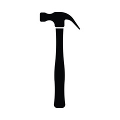 Carpenter hammer vector icon. House repair tool sign. Black silhouette. Illustration, pictogram. Construction, woodworking symbol.