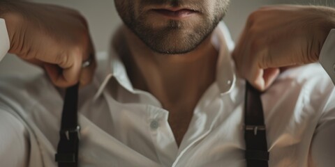 A close-up shot of someone wearing suspenders