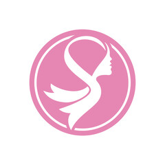 Woman face minimalism design in breast cancer concept with cancer awareness ribbon vector illustration.