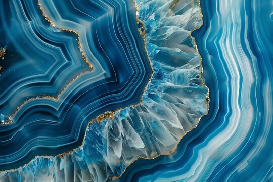 Agate Macro Texture with Striking Cyan Line Patterns