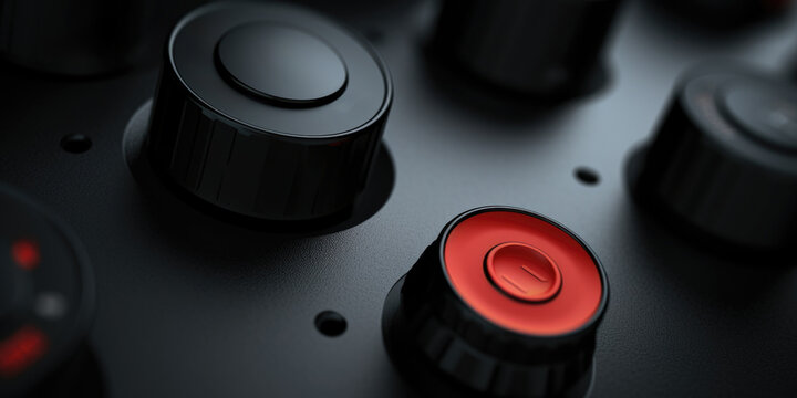 Close-up shot of control panel with red knobs, suitable for industrial or mechanical context