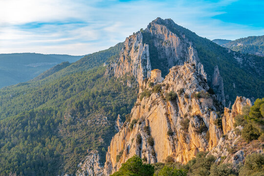 &Agrave;ger, Catalunya, Spain. Chapel of Mare de D&eacute;u de la Pertusa in Congost de Mont-rebei.
