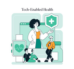 Tech Enabled Health. Flat Vector Illustration