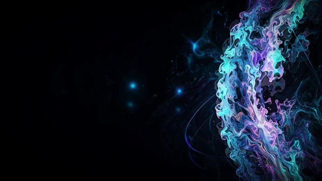 Abstract background with energy fire smoke, electric waves, blue white fire waves moving beautifully in dark space. Transformation of blue cosmic energy in a stunning visualization of the universe.4K