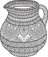 Pottery Mandala Coloring Page | Hand-Drawn Pottery Mandala Coloring Page For Adults
