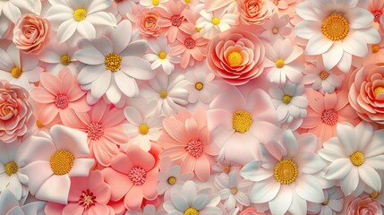 Fresh bouquet of mixed flowers featuring pink and white petals with bright yellow centers, ideal for wedding decor or spring-themed designs