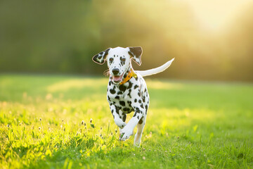 Dalmatiner, Hund rennt &uuml;ber die Wiese 