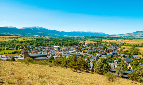 Ll&iacute;via, Catalonia, Spain. General view of the village as seen from the top of the Castle of Llivia.