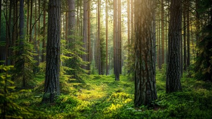 Obraz premium healthy green trees in an old pine forest