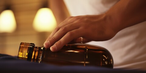 A person holding a bottle of beer, great for parties or social gatherings