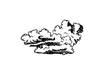 Set of clouds in hand drawn vintage retro style isolated on white background. Cartoon design elements. Vector illustration.