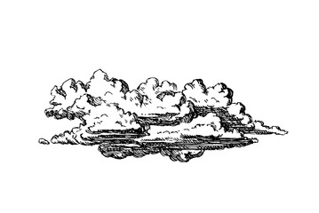 Set of clouds in hand drawn vintage retro style isolated on white background. Cartoon design elements. Vector illustration.