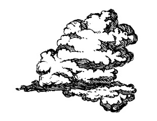 Obraz premium Set of clouds in hand drawn vintage retro style isolated on white background. Cartoon design elements. Vector illustration.