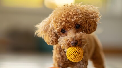 Toy Poodle playing with a toy,