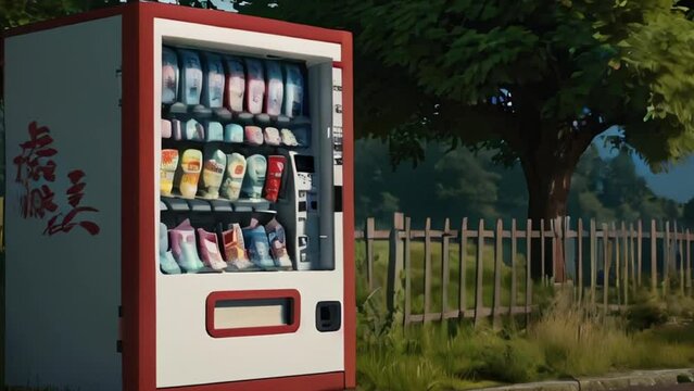Vending Machine Selling Socks in a Japanese Park Setting