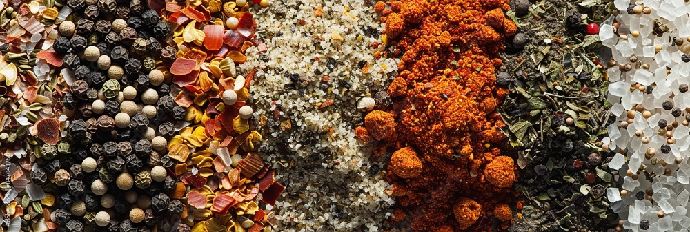 Aufkleber a close-up shot of various spices arranged in rows on a kitchen surface, ready for grilling. generat