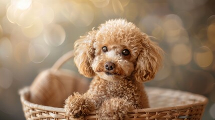 Toy Poodle sitting in a basket
