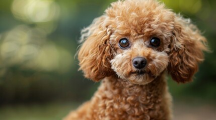 Photos of an adorable Toy Poodle with big brown eyes and a fluffy coat,