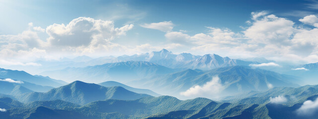 Obraz premium Mountain landscape with clouds and blue sky, natural background