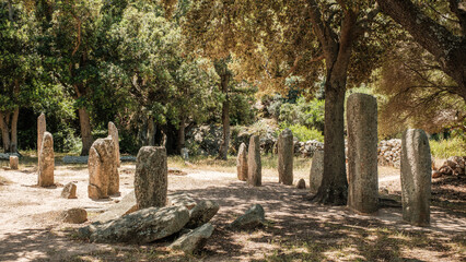 Prehistoric standing stones or Menhirs at Cauria in Corsica
