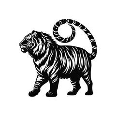 Tiger Animal black silhouette vector with white color background