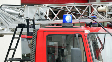 Flashing blue lights of the fire truck during emergency rescue