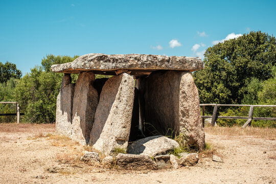 Dolmen de Funtanaccia, an ancient burial ground, on the plateau of Cauria in Corsica