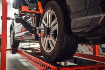 Close-Up of Car Wheel Alignment Adjustment for Optimal Handling and Tire Wear Maintenance