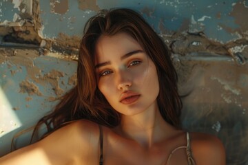 Fototapeta premium A beautiful young woman posing for a photo shoot, wearing a bikini